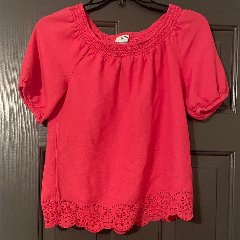 Old Navy Vibrant bright pink Eyelet Blouse